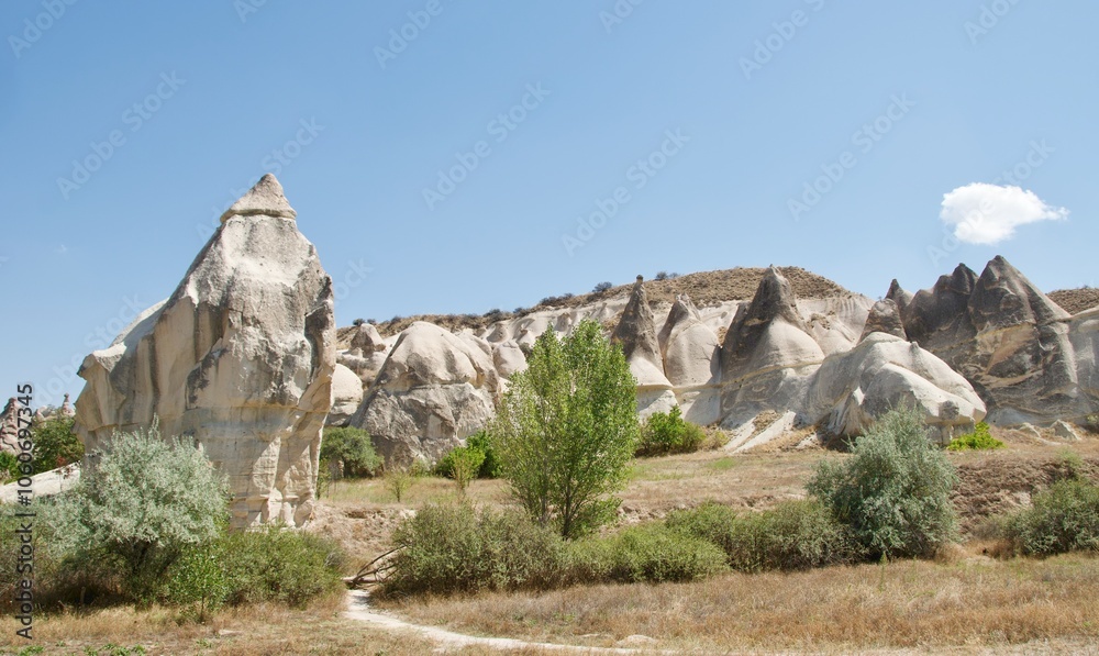 Different landscape of tuff formation in Goreme Historical National Park in Cappadocia, Turkey