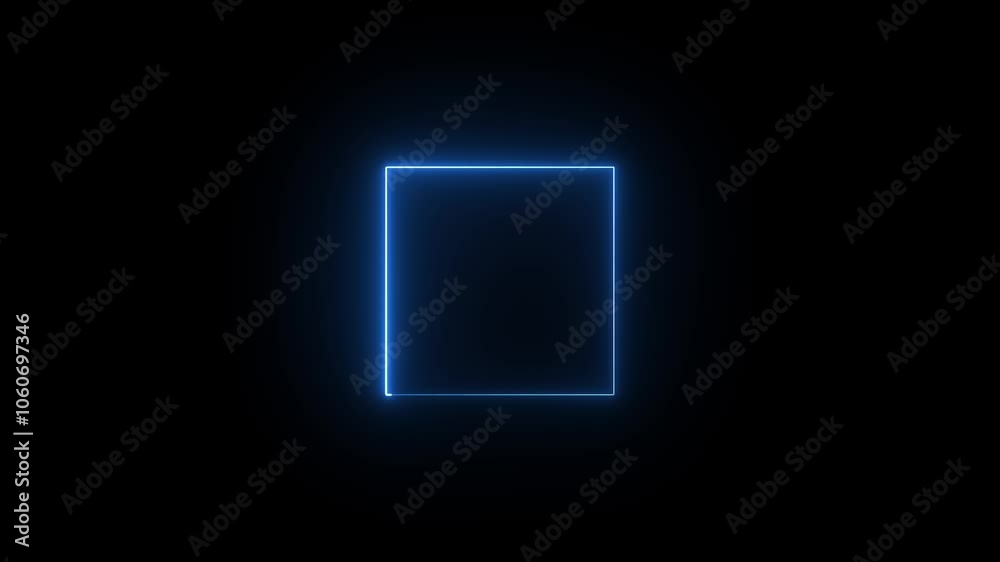 Glowing neon blue color square frame animation. Abstract neon effect square border frame animation.