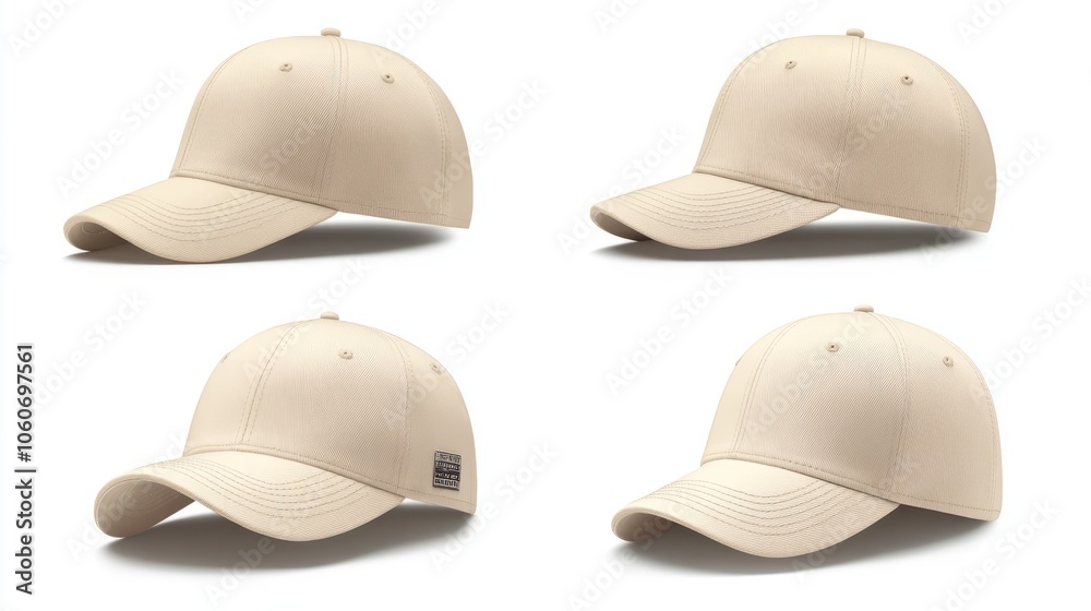Fototapeta premium collection of beige Baseball Cap in Angles View Front and Back Mockup