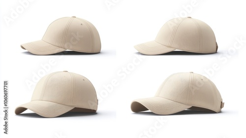 collection of beige Baseball Cap in Angles View Front and Back Mockup