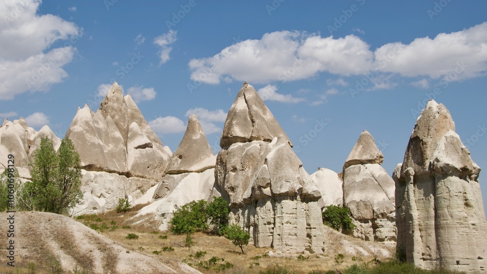 Different landscape of tuff formation in Goreme Historical National Park in Cappadocia, Turkey