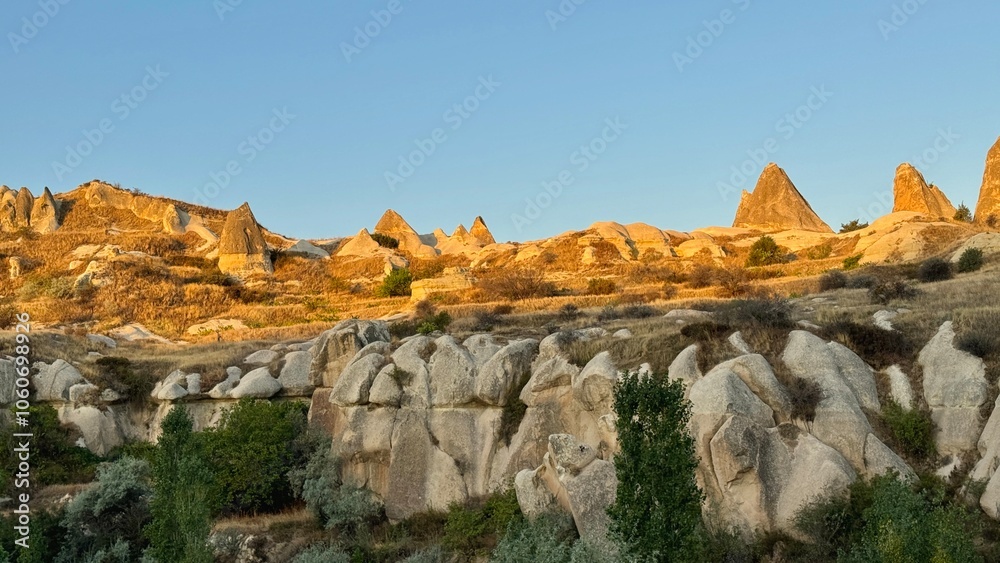 Different landscape of tuff formation in Goreme Historical National Park in Cappadocia, Turkey