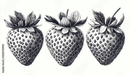 Engraved illustration of strawberries, perfect for vintage design elements