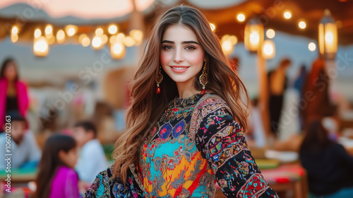 South Indian Dancer in Traditional Dress with Bokeh and Lights