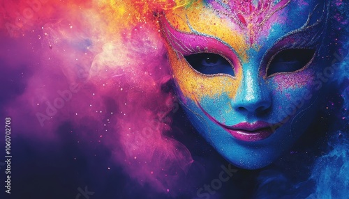 Colorful carnival mask banner with space for customizable text for events