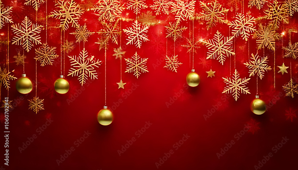golden garland snowflakes red background christmas cards banners top view illustration design element decoration idea golden garland snowflakes red background christmas cards banners top view illustration design element decoration idea