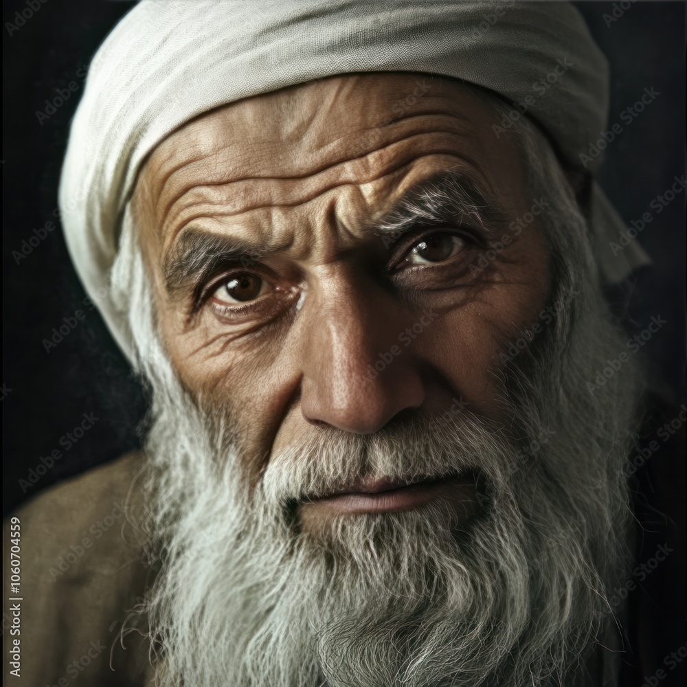 Face of an old Islamic man with a white beard Face of an old Islamic man with a white beard