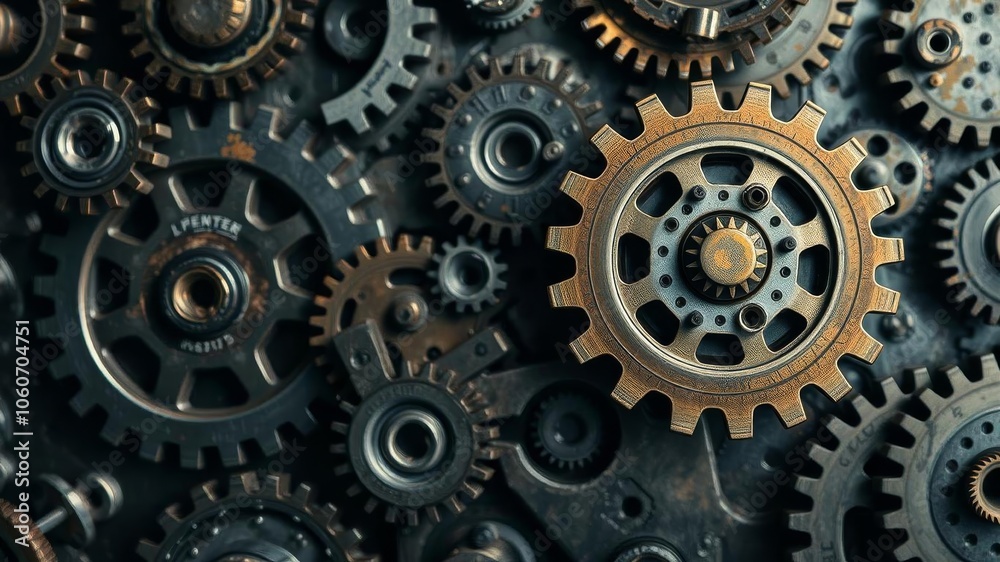An intricate pattern of interconnected cogs in various metallic shades, perfect for a mechanic or engineer's desktop wallpaper, mechanic, background An intricate pattern of interconnected cogs in various metallic shades, perfect for a mechanic or engineer's desktop wallpaper, mechanic, background