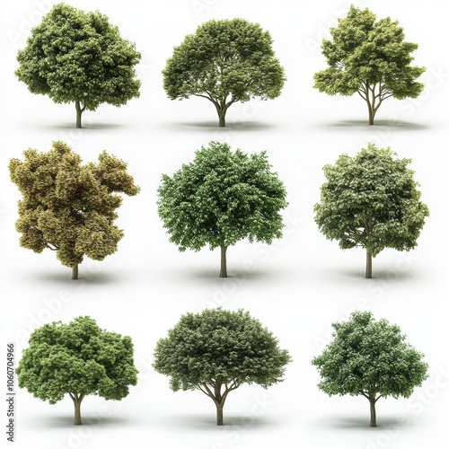 Beautifully detailed 3D trees isolated for architectural design and landscaping
