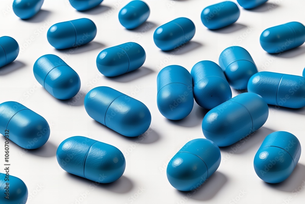A collection of blue capsules spread across a white surface, representing medicine, pharmaceuticals, supplements, or healthcare.
A collection of blue capsules spread across a white surface, representing medicine, pharmaceuticals, supplements, or healthcare.