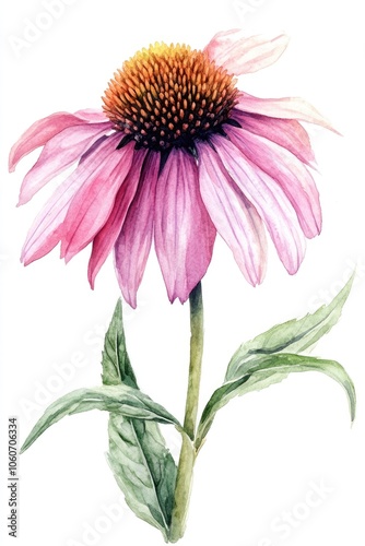 Watercolor Echinacea Purpurea Flower Herbal Tea Beverage Concept