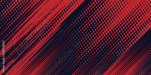 Red halftone dots blue color pattern gradient grunge texture background. Dot pop art comic sport style