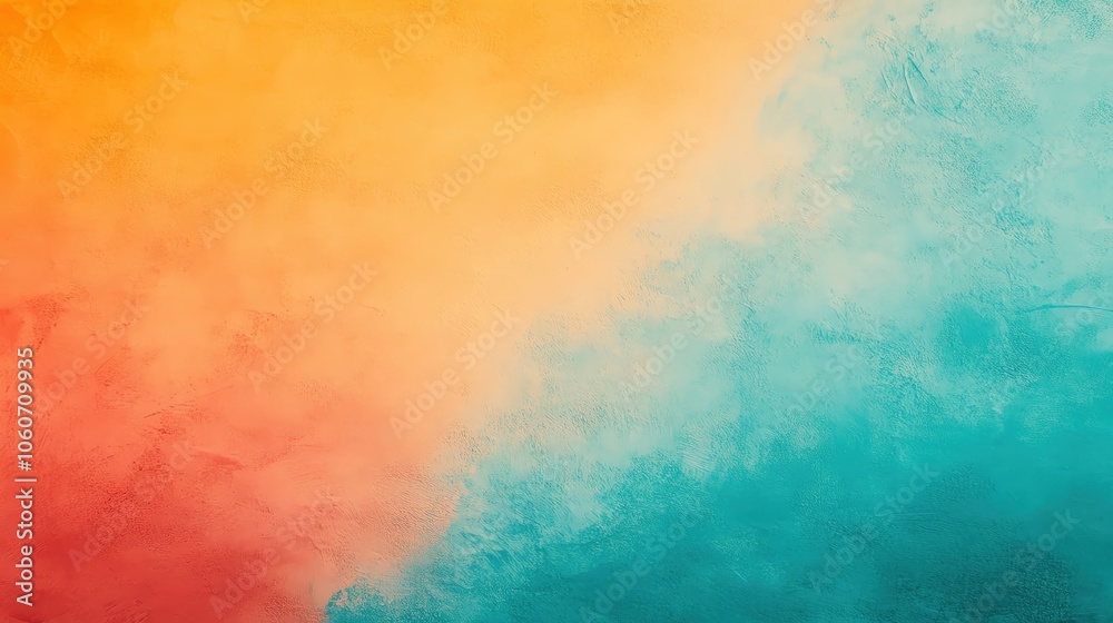 Fototapeta premium Vibrant color gradients blending from orange to teal on a textured background.