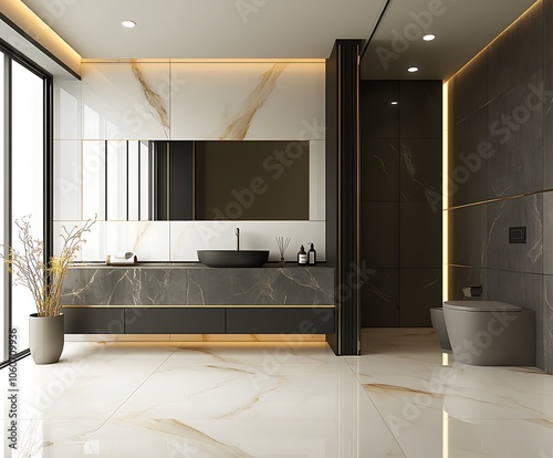 Luxurious Bathroom Design with LED Lighting and Marble Accents