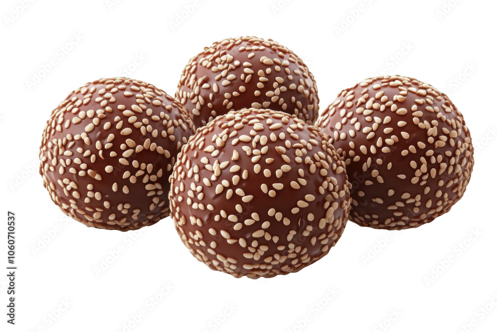 Sesame balls filled with red bean paste, PNG isolated on transparent background, white background. Sesame balls filled with red bean paste, PNG isolated on transparent background, white background.