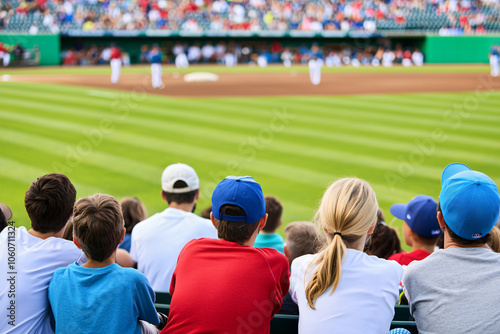 multi-generational crowd enjoying baseball game