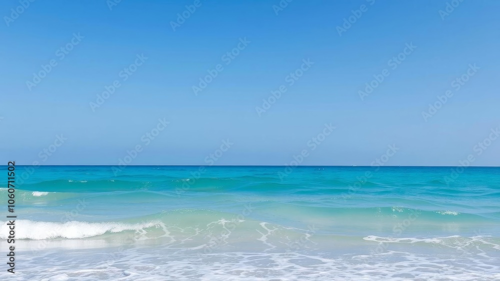 A serene ocean wallpaper with sparkling turquoise water and a clear blue sky reflecting in the sea, creating a tranquil and calming atmosphere, ocean, calming A serene ocean wallpaper with sparkling turquoise water and a clear blue sky reflecting in the sea, creating a tranquil and calming atmosphere, ocean, calming