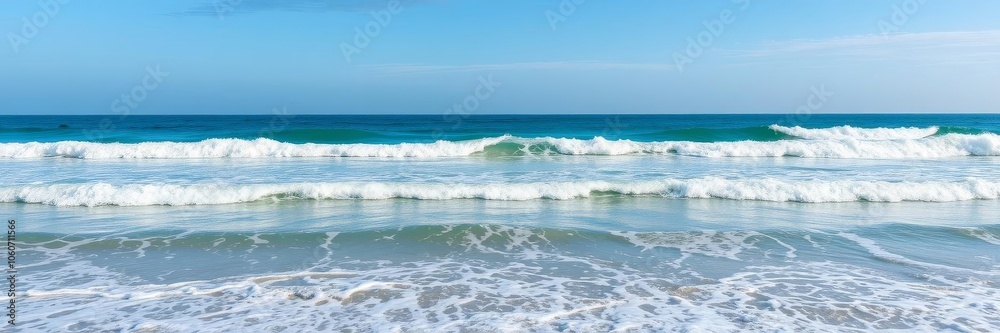 A serene ocean background with gentle waves and a clear blue sky, background, vacation A serene ocean background with gentle waves and a clear blue sky, background, vacation