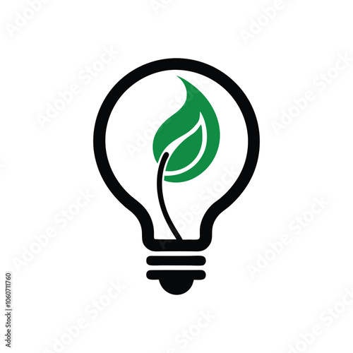 Eco Light Logo Design – Bulb with Leaf in Minimalist Style photo