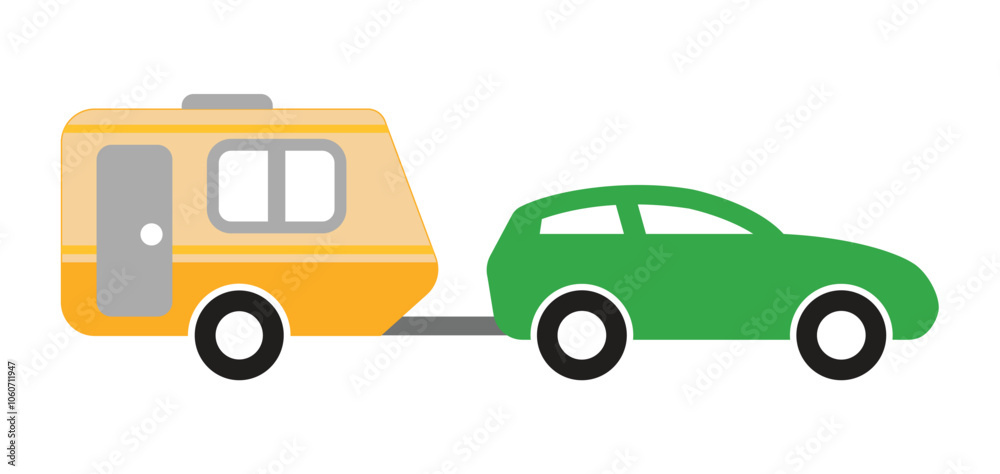 Fototapeta premium simple car towing caravan camper trailer side view icon symbol vector isolated on transparent background