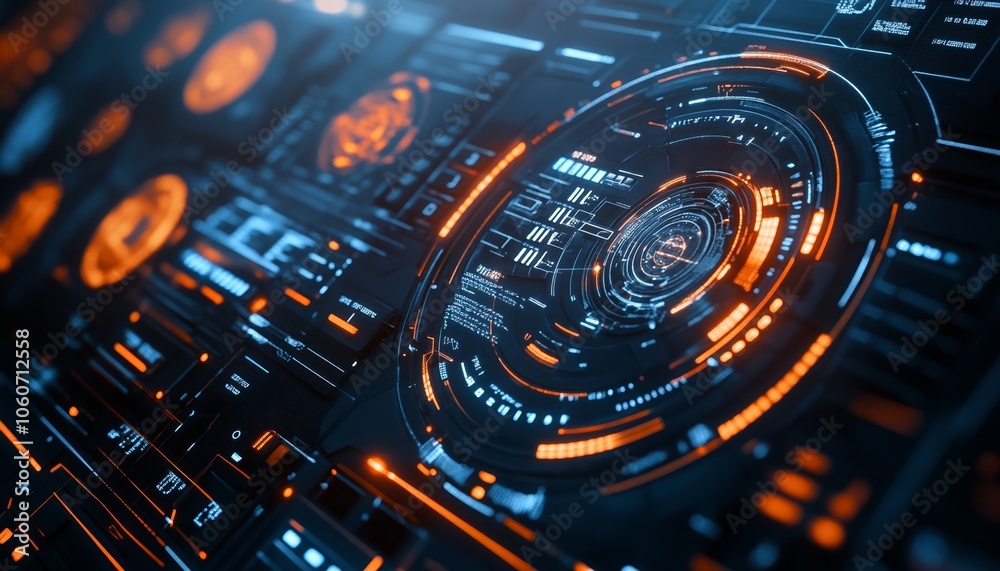 Futuristic Digital HUD Interface with Sci-Fi Elements Neon Lights