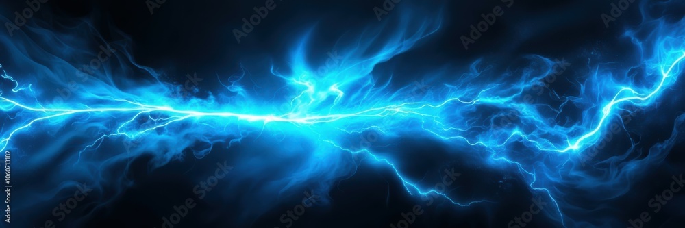 Fototapeta premium Electric storm, cosmic energy clash, blue and orange lightning, celestial forces colliding, ethereal wisps, dark background, dynamic energy flow, abstract cosmos, vibrant contrasts, swirling nebula-li