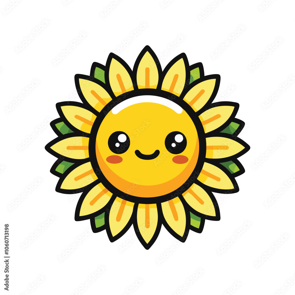 Cute cartoon happy sunflower vector illustration. Cute smiling sunflower cartoon Cute cartoon happy sunflower vector illustration. Cute smiling sunflower cartoon