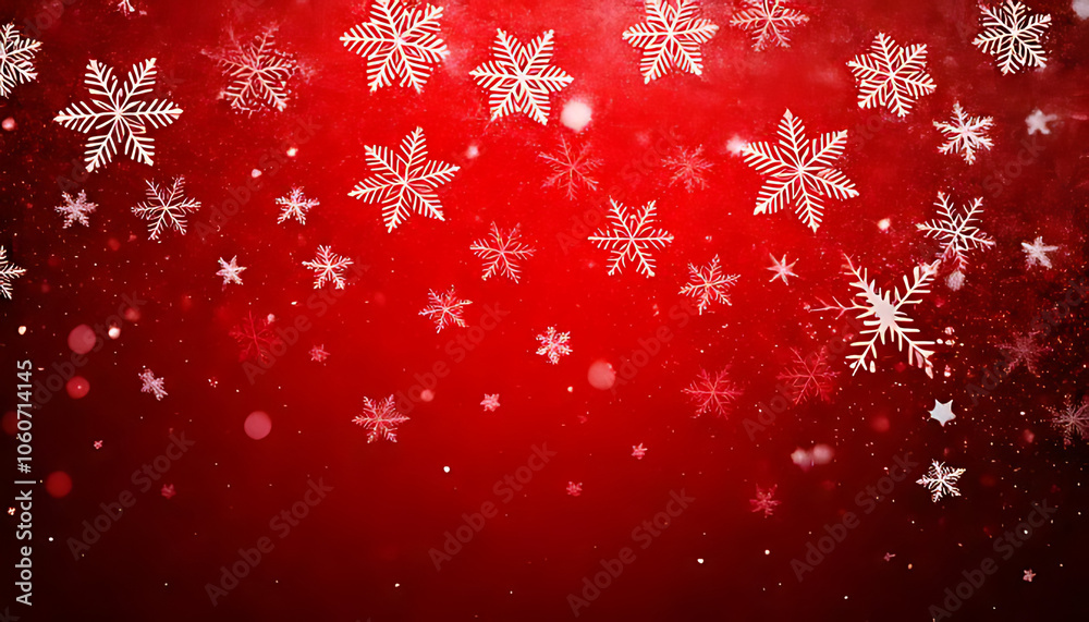 snowflakes fall red christmas background creating festive atmosphere snowflakes fall red christmas background creating festive atmosphere