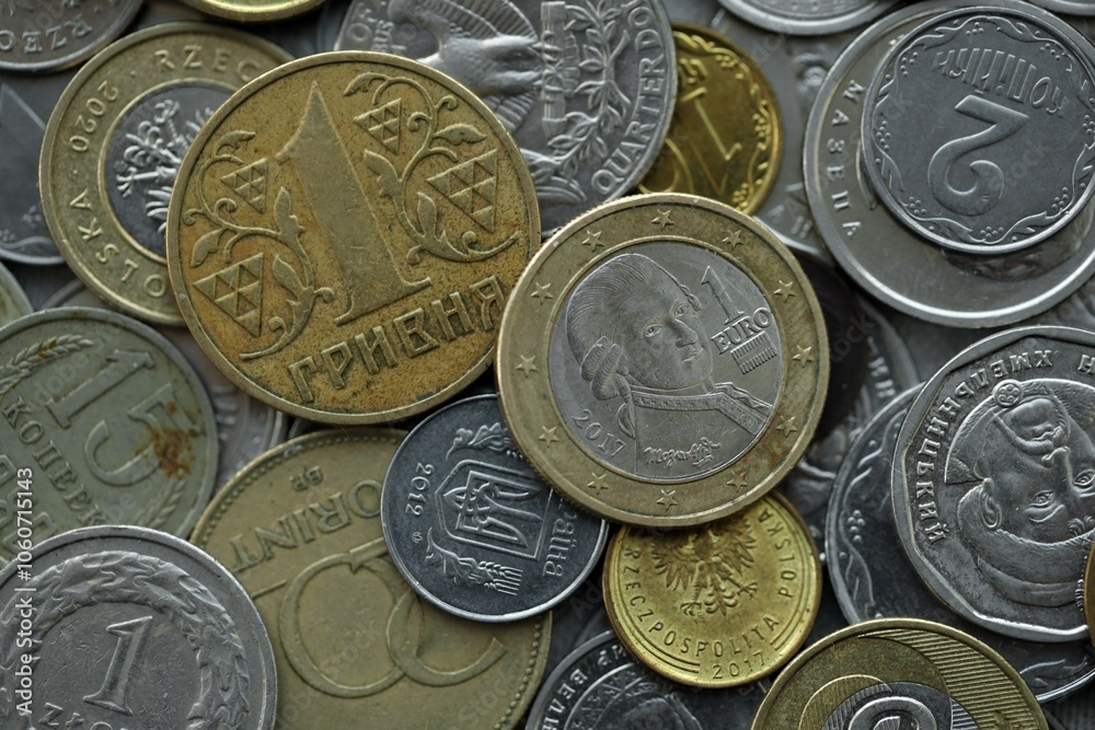 Big pile of different coins from various currencies and different countries around the world. Currency exchange Big pile of different coins from various currencies and different countries around the world. Currency exchange