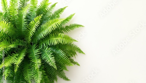 Cascading fishtail fern bush with vibrant green leaves isolated on a white background