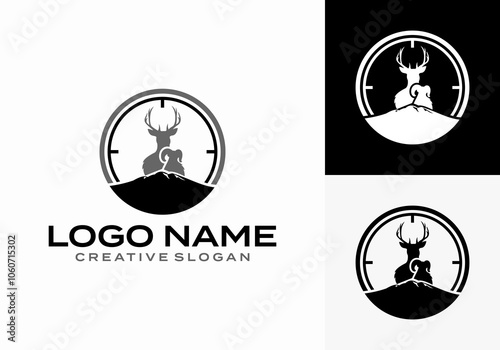Deer Goat Hunter Hunting Logo Vector Template Vector Illustration.