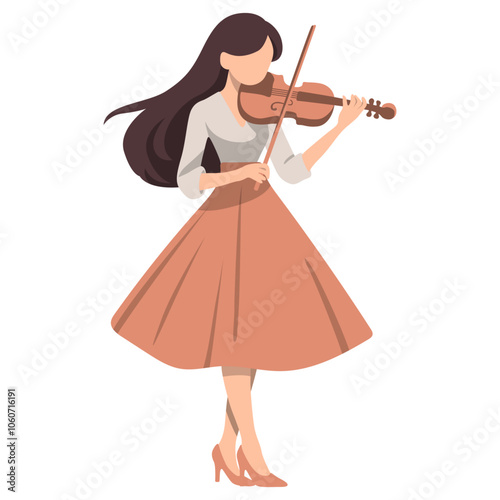 Woman Play Violin Illustration.
