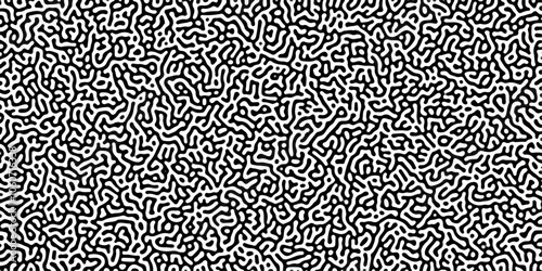 Turing reaction diffusion monochrome seamless pattern with chaotic motion .Linear design with biological shapes. Organic lines in memphis. abstract turing organic wallpaper background .	
