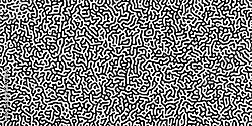 Turing reaction diffusion monochrome seamless pattern with chaotic motion .Linear design with biological shapes. Organic lines in memphis. abstract turing organic wallpaper background .	
