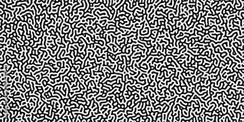 Turing reaction diffusion monochrome seamless pattern with chaotic motion .Linear design with biological shapes. Organic lines in memphis. abstract turing organic wallpaper background .	
