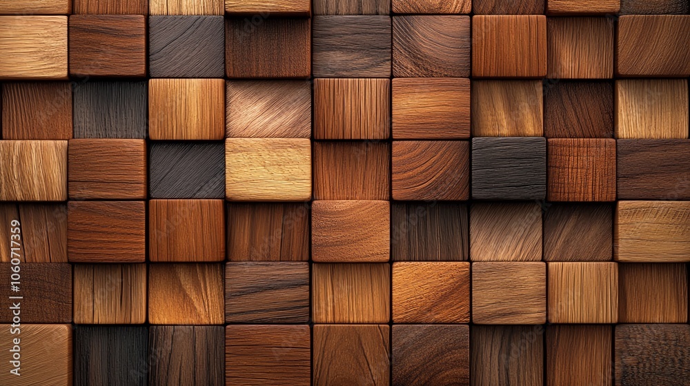 Wooden texture tiles arranged in a stylish pattern, perfect for design backgrounds.