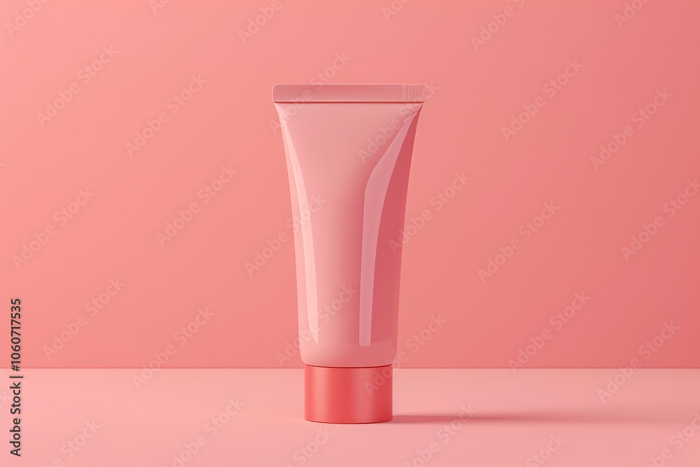 Pink Tube of Cream on Soft Pink Background Pink Tube of Cream on Soft Pink Background