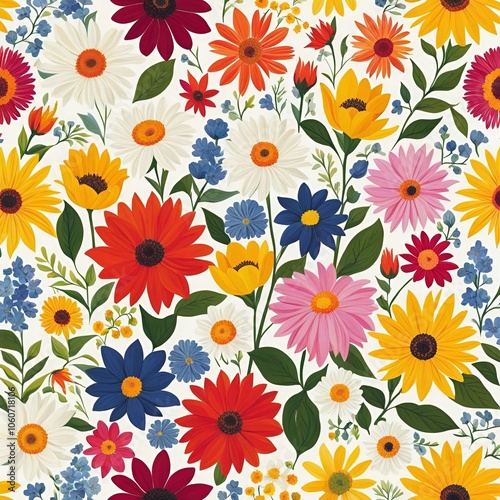 a pattern of colorful bright blooming flowers