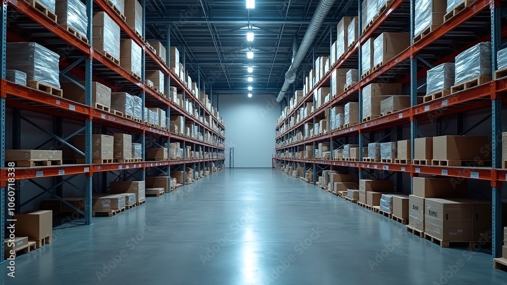 warehouse interior, large and dimly lit warehouse interior, large and dimly lit