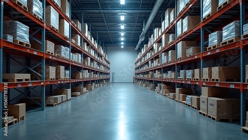 warehouse interior, large and dimly lit