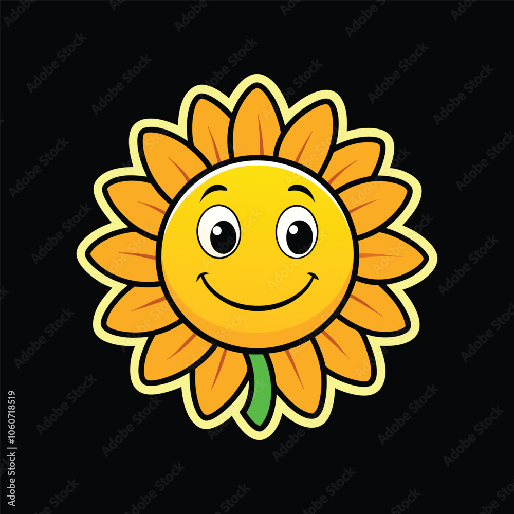 Cute Sunflower Sticker. Cute Kawaii Sunflower Smiling Sticker