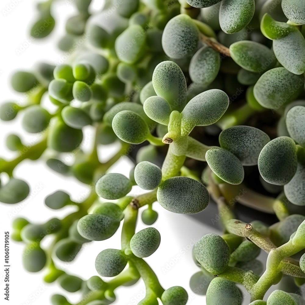 Close-up of succulent plant with green, rounded leaves. Close-up of succulent plant with green, rounded leaves.
