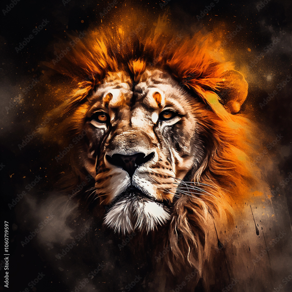 Naklejka premium lion in the night