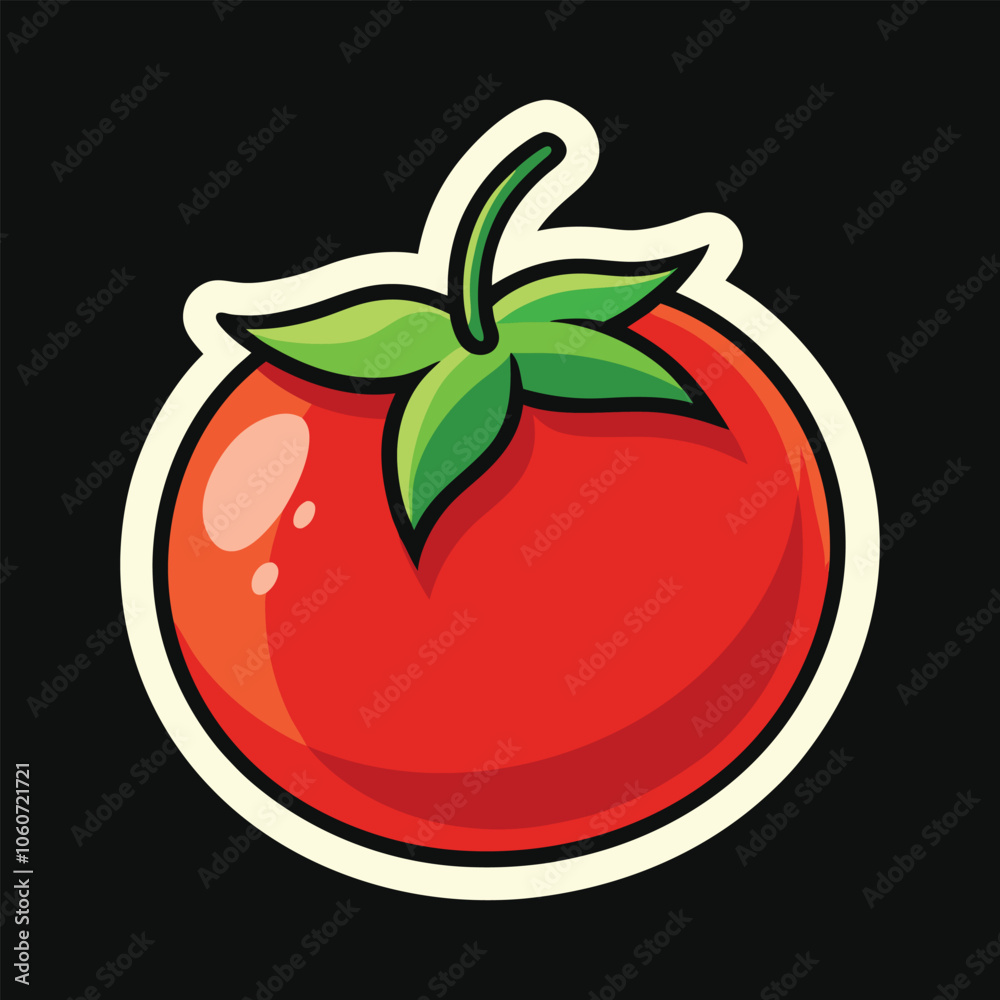 Cartoon Tomato Sticker Vector Illustration. Full Fresh Tomato Sticker Cartoon Tomato Sticker Vector Illustration. Full Fresh Tomato Sticker