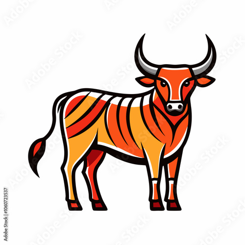 Ox in Bold Line Art on White Background