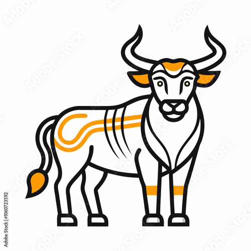 Ox in Bold Line Art on White Background