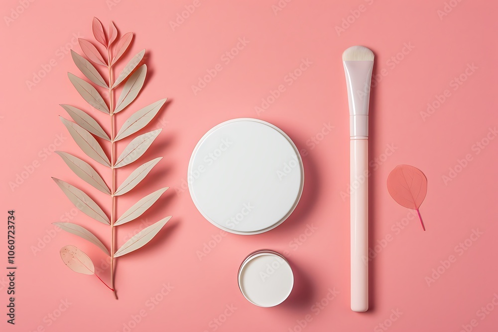 Elegant Makeup Flat Lay with Natural Elements Elegant Makeup Flat Lay with Natural Elements