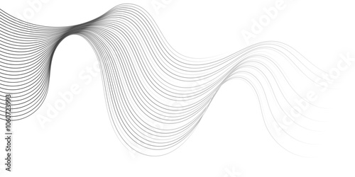 Gray wave curve lines abstract background with flowing particles. Digital energy waves technology concept. Modern backdrop design for business, presentation, banner.