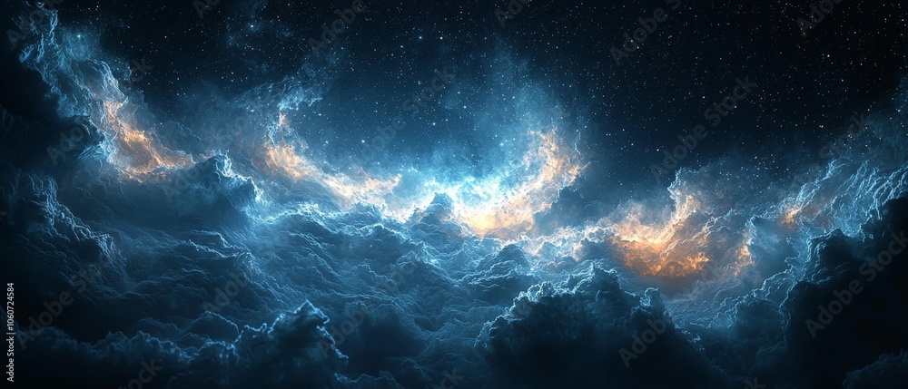 A vibrant cosmic scene with swirling clouds and stars, evoking a sense of wonder. A vibrant cosmic scene with swirling clouds and stars, evoking a sense of wonder.