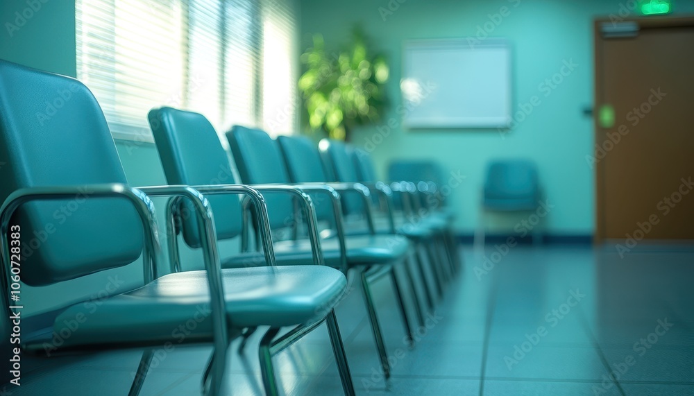 Chairs arranged for group therapy session in a psychologist's office waiting area